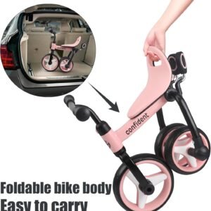 YGJT 4 in 1 Tricycle for Toddlers Age 2-5, Folding Kids Trike Tricycles Toddler Bike with Adjustable Seat and Removable Pedal, Baby Balance Bike Ride-on Toys Gift for Baby Boys Girls Birthday - Image 8