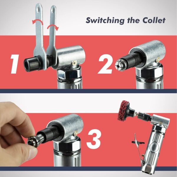 Air Angle Die Grinder, 0.25 hp and 21,000 RPM Motor, Lightwight Aluminum Body, Safety Lock, With 1/4" 1/8" Collets, Pneumatic Power Tool For Grinding and Polishing on Metalwork Woodwork 4 7127nshUNML. SL1500