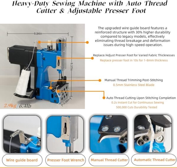 Bag Sewing Machine - 2s/bag Heavy Duty Portable Stitching Machine for Woven Bags, Non-Woven Fabrics, Leather | Warehouse & Farm Packing Tool (Blue, Corded - 110V AC) 4 712V35ArV8L. AC SL1500