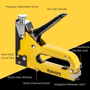 Upholstery 4 in 1 Staple Gun Heavy Duty, with 6000 Staples, Remover, Gloves, Manual Brad Nailer Power Adjustment Stapler Gun for Wood, Upholstery, Carpentry, Decoration DIY Staple Gun - Image 3