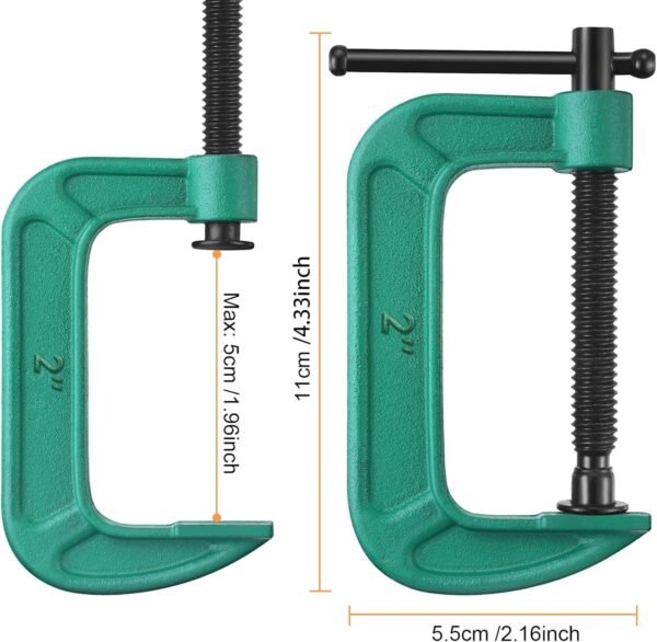 4 Pcs C Clamp Set 2 Inch Heavy Duty G-Clamps Automotive and Wood Working Clamps with Jaw Opening Sliding for DIY Carpentry Woodworking Welding and Building(2 Inch, Green) 3 714m9H3iR2L. AC SL1500