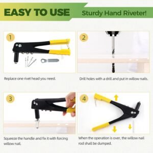 Keadic 226Pcs Heavy Duty Manual Riveter with 6 Sizes Aluminum Blind Rivets Assortment Kit, M2.4 M3.2 M4 M4.8 Silver Tone Pop Rivets and Hand Rivet Gun Tool for Furniture Automotive Metal Work - Image 5