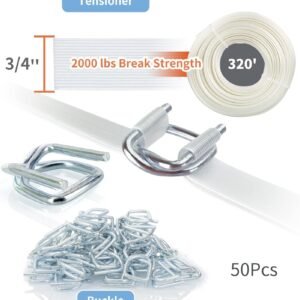 Heavy Duty Packing Strapping kit, Pallet Packing Strapping Tool, 3/4" x 320' Woven Cord Strapping Set, 2000 lbs Break Strength, Metal Buckles, Polypropylene Cord Strapping Tensioner 16 Heavy Duty Packing Strapping kit, Pallet Packing Strapping Tool, 3/4" x 320' Woven Cord Strapping Set, 2000 lbs Break Strength, Metal Buckles, Polypropylene Cord Strapping Tensioner - Image 8