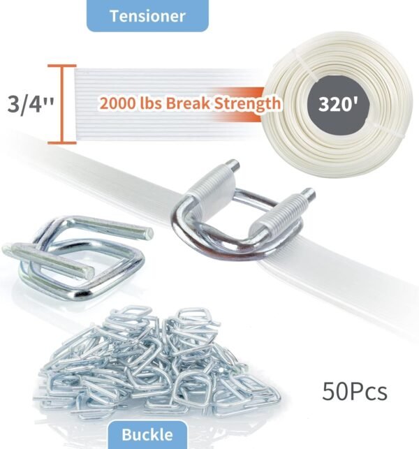 Heavy Duty Packing Strapping kit, Pallet Packing Strapping Tool, 3/4" x 320' Woven Cord Strapping Set, 2000 lbs Break Strength, Metal Buckles, Polypropylene Cord Strapping Tensioner 8 715IFmhAIKL. AC SL1500