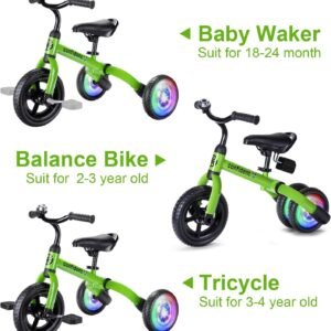 YGJT 3 in 1 Lighting Tricycle for Toddlers Age 2-5 Years Old, Folding Kids Balance Bike with Adjustable Seat and Removable Pedal, Toddler Bike Ride-on Toys for Infant, Gift for Baby Boys Girls(Green) 15 YGJT 3 in 1 Lighting Tricycle for Toddlers Age 2-5 Years Old, Folding Kids Balance Bike with Adjustable Seat and Removable Pedal, Toddler Bike Ride-on Toys for Infant, Gift for Baby Boys Girls(Green) - Image 7