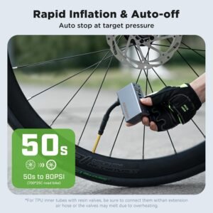 AIRBANK Mini Bike Pump with Gauge, Pocket 2 PRO, 120 PSI Electric Bicycle Pump Portable, Rechargeable Bike Air Pump for Road Bike, Mountain Bike, Sports Balls for Schrader & Presta Valve - Image 4