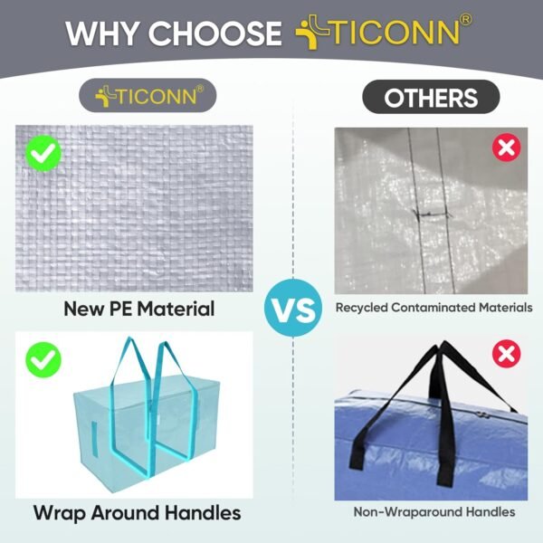 TICONN 6 Pack Extra Large Moving Bags with Zippers & Carrying Handles, Heavy-Duty Storage Tote Moving Boxes for Space Saving (6 Pack, Aqua) 5 716iNLMHknL. AC SL1500