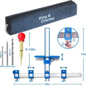 Cabinet Hardware Jig, King&Charles Cabinet Handle Jig + Automatic Hole Punch + Point Drill Bits, Use for Handles Knobs Pulls on Drawers/Doors, Wood Drilling Dowelling Guide Set. - Image 4
