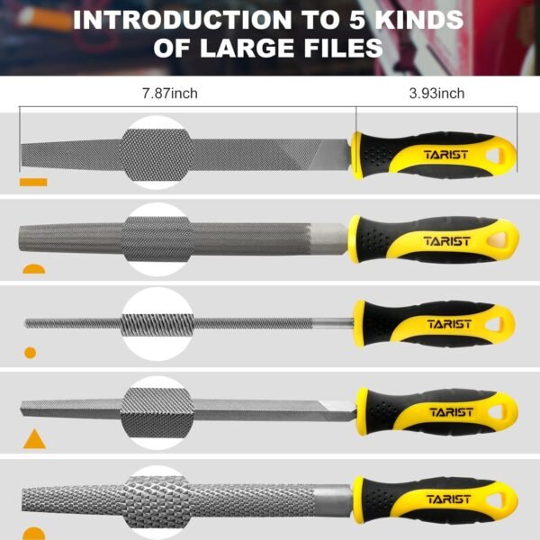 19PCS Metal & Rasp File Set with Tool Bag, Includes Flat/Half-Round/Round/Triangle steel file, Half-Round wood file, 4 Way File and 12pcs Needle Files, Work for Metal, Wood and more 3 717WbfKIldL. AC SL1500