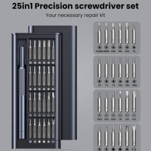 AXTH 25-in-1 Small Precision Screwdriver Set, Professional Magnetic Mini Repair Tool Kit for Phone, Computer, Watch, Laptop, Macbook, Ring Doorbell, Eyeglass, Electronic, [Bearing Steel] Screw Driver - Image 4