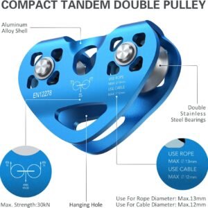 Lixada Zip Line Pulley 30KN Tandem Speed Double Pulley for 1/4 5/16 3/8 1/2 Cable Backyard Zipline, Hauling, Rigging and Commercial Purposes,Holds Upto 6700lbs - Image 5