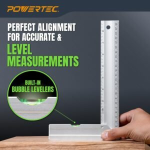 POWERTEC L Square 3pc, Try Square, 90 Degree Measuring Tools w/Bubble Levels, Machinist Square for Router Fence, Table Saw Blade, Woodworking, Carpentry Work, Frame Work (80005) - Image 5