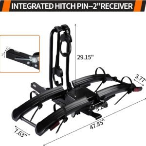 Foldable Electric Bike Rack Hitch Mount with Ramp for 2" Receiver, 2 Bike Rack for Car, Up to 4’’ Fat Tire, 136 lbs Capacity, with Locks, Tiltable, Wheels for Easy Transport - Image 8