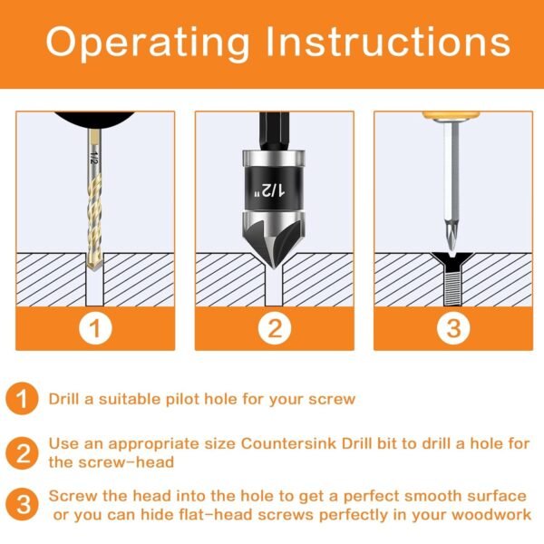 5 Pcs Countersink Drill Bit Set, 82 Degree, 5Flute with 1/4” Quick Change Hex Shank, Sizes 1/4” to 3/4” for Metal, Wood & Plastic, Ideal for Carpentry, Metalwork, Plastic Fabrication 5 71AKzEGiXJL. SL1500