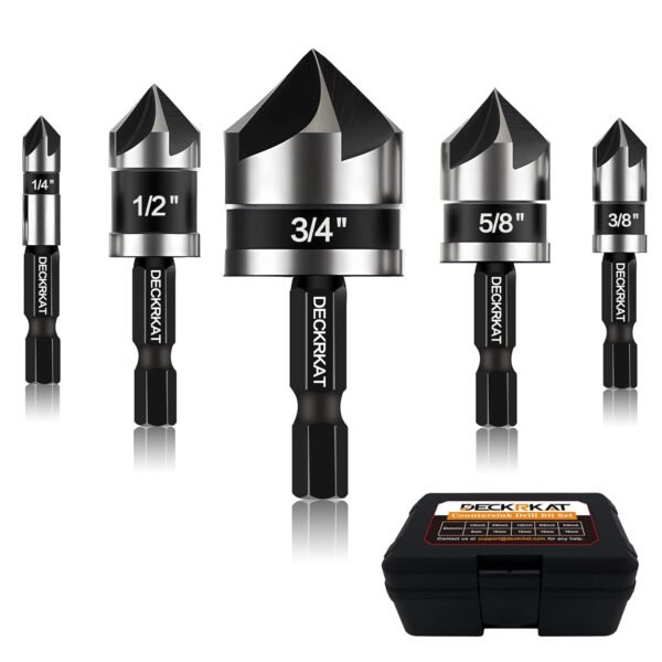 5 Pcs Countersink Drill Bit Set, 82 Degree, 5Flute with 1/4” Quick Change Hex Shank, Sizes 1/4” to 3/4” for Metal, Wood & Plastic, Ideal for Carpentry, Metalwork, Plastic Fabrication 2 71AMfSny6UL. SL1500