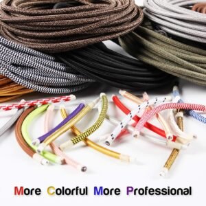32.8ft Fabric Cloth Covered Round Wire,PRUNLLA Vintage 18/2 Industrial Electrical Lamp Cord, 18-Gauge Antique Style for Retro Lamp, DIY Projects (Grey and White) 14 32.8ft Fabric Cloth Covered Round Wire,PRUNLLA Vintage 18/2 Industrial Electrical Lamp Cord, 18-Gauge Antique Style for Retro Lamp, DIY Projects (Grey and White) - Image 7