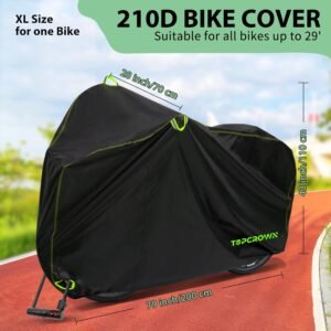 Bike Cover Waterproof Outdoor Storage for 1/2/3 Bikes, Bicycle Cover Rain Sun UV Dust Wind Proof with Storage Bag for Mountain Road Bike/Ebike (210D Black+Green, XL Size for 1 bike) 11 Bike Cover Waterproof Outdoor Storage for 1/2/3 Bikes, Bicycle Cover Rain Sun UV Dust Wind Proof with Storage Bag for Mountain Road Bike/Ebike (210D Black+Green, XL Size for 1 bike) - Image 3