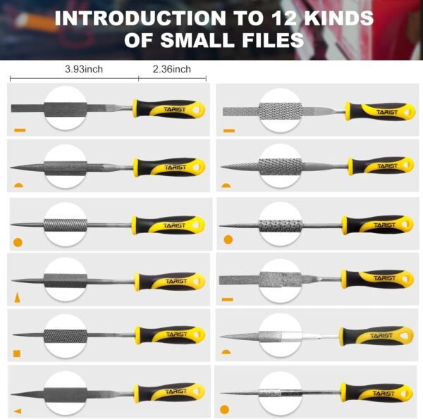 19PCS Metal & Rasp File Set with Tool Bag, Includes Flat/Half-Round/Round/Triangle steel file, Half-Round wood file, 4 Way File and 12pcs Needle Files, Work for Metal, Wood and more 4 71DR2fwEzOL. AC SL1500