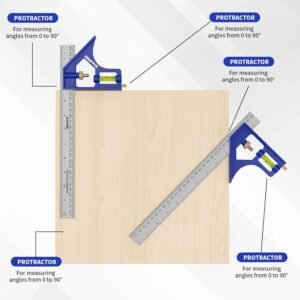 Square Combination Woodworking Tools, 7inch Carpenter Square Wood Working Tools and Accessories, 12inch Square Ruler, Includes 2-in-1 Carpentry Pencil, Protractor Angle Ruler Carpentry Tool - Image 9
