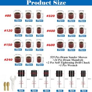 Tnisesm 552Pcs Aluminum Oxide Sanding Drum Set,Including 525 Pieces 80 120 150 240 320 400 600 Grit Drum Sander Sanding Sleeves and 24 Pieces Drum Mandrels for Dremel Rotary Tool,Sanding Drums 11 Tnisesm 552Pcs Aluminum Oxide Sanding Drum Set,Including 525 Pieces 80 120 150 240 320 400 600 Grit Drum Sander Sanding Sleeves and 24 Pieces Drum Mandrels for Dremel Rotary Tool,Sanding Drums - Image 3