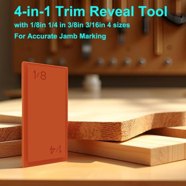 4-in-1 Trim Reveal Tool - 1/8", 3/16", 1/4", 3/8" - Precision Trim Gauges - Non-Damaging Hard Plastic Door Reveal Marking Tools for Accurate Jamb Marking - Wood Reveal Spacing Tool (orange) 6 71F344fsGyL. AC SL1500