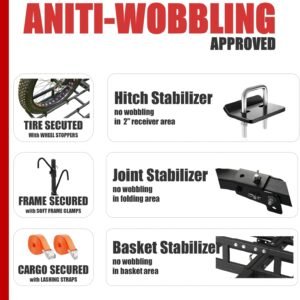 Hitch-Mount Bike Rack for Ebike Heavy-Duty - Comes with Cargo Carrier Fits 2 Electric Fat-Tire Mountain Bicycles Fits 2" Receiver for Car Trailer SUV Truck RV Minivan - Image 7