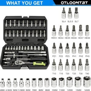 46 Pieces 1/4 Inch Drive Industrial Grade Socket Ratchet Wrench Set, with Bit Socket Set Metric and Extension Bar for Auto Repairing and Household, With Thickened Storage Case 14 46 Pieces 1/4 Inch Drive Industrial Grade Socket Ratchet Wrench Set, with Bit Socket Set Metric and Extension Bar for Auto Repairing and Household, With Thickened Storage Case - Image 5