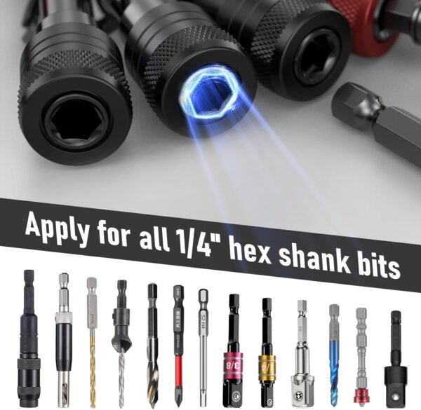 Enhanced Non-Slip Upgrade Bit Holder 6pc, 1/4 Drill Bit Holder Key Chain, Bit Holder for Impact Driver, Quick-Change for Drill Bits & Screwdriver & Drill Bit Extension, Includes Portable Carabiner 3 71HW2Dye0nL. AC SL1500