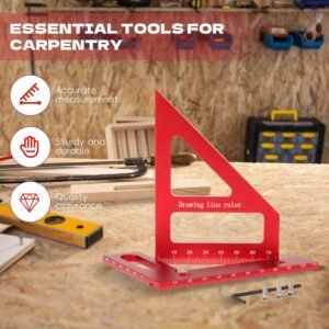 3D Multi-Angle Measuring Ruler, 45/90 Degree Aluminum Alloy Carpenter Square & Miter Triangle Ruler, High Precision Woodworking Protractor Tools for Engineers, Carpenters & Construction Professionals - Image 7