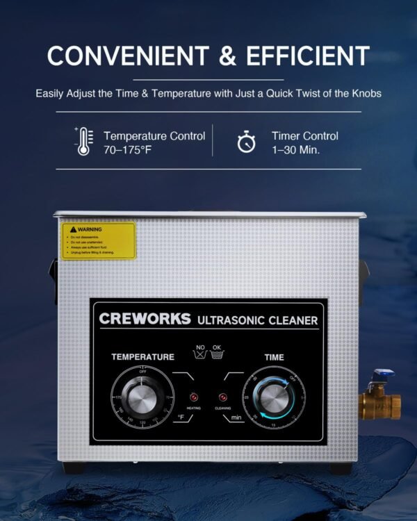 CREWORKS 6.5L Ultrasonic Cleaner with Knob, 1.7 gal 120W Professional Industrial Auto Cleaning Machine for Tools Watch Glasses Retainer Denture Parts, 40kHz Digital Heated Sonic Cavitation Cleaner 6 71IW0PQTYVL. SL1500
