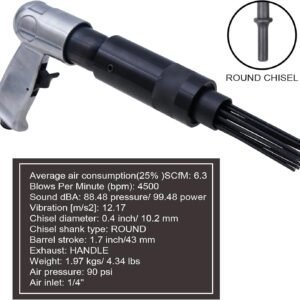 BHTOP Air Needle Scaler with 4 Chises, 19 Needles Pneumatic Air Hammer Needle Gun for Metalworks, Rust, Weld & Paint Remover 15 BHTOP Air Needle Scaler with 4 Chises, 19 Needles Pneumatic Air Hammer Needle Gun for Metalworks, Rust, Weld & Paint Remover - Image 6