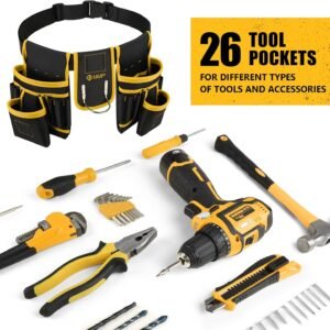 Magnetic Tool Belt for Men, 26 Pockets Heavy Duty Tool Pouch, Magnet Holster Nail Utility Toolbelt Detachable Adjustable Waist Holder for Handyman Contractor Mechanic Plumber Roofer Carpentry Dad Gift - Image 7