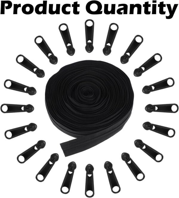YBEATY Coil Zippers Nylon DIY Sewing Tailor Craft Tape Roll Replacement with 20 pcs Zipper Sliders for Bag Luggage Garment Dress Home Sofa Pillow Textile (Black) 7 71J5GOv06WL. AC SL1500