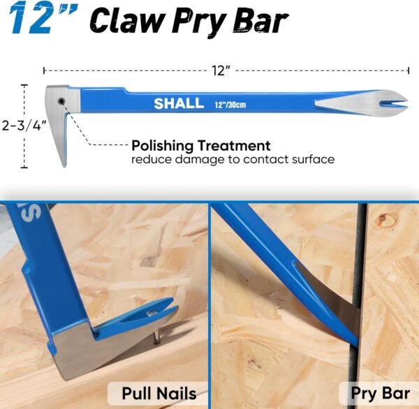 SHALL 4-Piece Pry Bar Set, 12-Inch Cats Paw Nail Puller, 10-Inch & 7.5-Inch Flat Claw Pry Bars, 8-Inch End Cutting Pliers, Utility Wonder Crowbar, Nail Remover Tool for Baseboard, Floor, Nails Removal 5 71JWRQJM1+L. AC SL1500