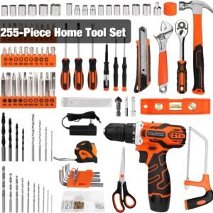 255-Piece Tool Set - Tool Kit with 12V Cordless Drill Driver, Toolbox Storage Case with Drawer, General Household Drill Set for DIY Projects, Home Repairs, Handyman 14 255-Piece Tool Set - Tool Kit with 12V Cordless Drill Driver, Toolbox Storage Case with Drawer, General Household Drill Set for DIY Projects, Home Repairs, Handyman - Image 4
