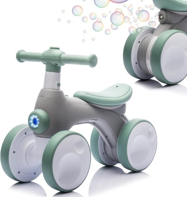 Baby Toddler Balance Bike with Bubble Machine for 1 Year Old Children,4 Wheels Kids Balance Bike w/Bubble Maker,Kids Ride on Toys w/Music,Headlight for Ages 12-36 Months Boys Girls (Light Green) 2 71Kgek9T9bL. AC SL1500