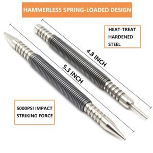 2-Piece Dual Head Nail Setter and Hinge Pin Punch Set, Hammerless 1/32″& 1/16″Spring Nail Set, 5000 PSI Striking Force Door Pin Removal Tool - Image 4
