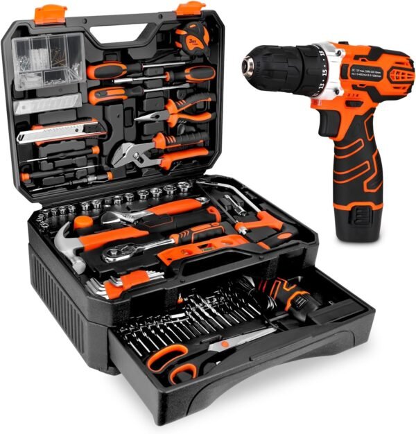 255-Piece Tool Set - Tool Kit with 12V Cordless Drill Driver, Toolbox Storage Case with Drawer, General Household Drill Set for DIY Projects, Home Repairs, Handyman 2 71Kw0Hhjm7L. AC SL1500