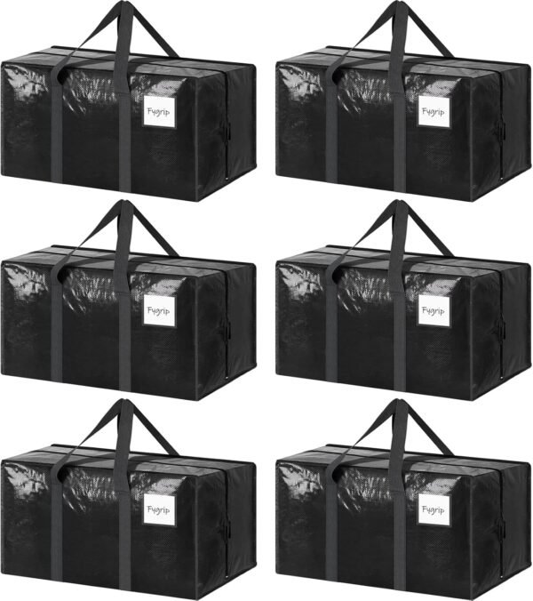 6 Pack Extra Heavy Duty Large Moving Bags with Strong Zipper & Comfortable Handles, Sturdy & Durable Clothes Storage Bags Totes Bins, Packing Moving Boxes for College Supplies, Black 2 71LhLQnOL0L. AC SL1500
