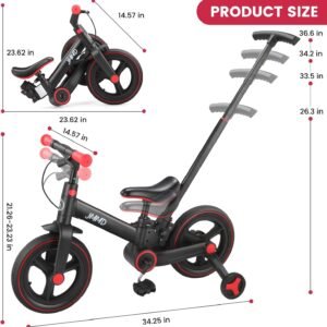JMMD Toddler Bike with Push Handle for Kids 18-60 Months, 6 in 1 Foldable Push Bike with Training Wheels, Pedals, Brakes, Kickstand, Kid Balance Bike Gift & Toys for Boy & Girl - Image 9