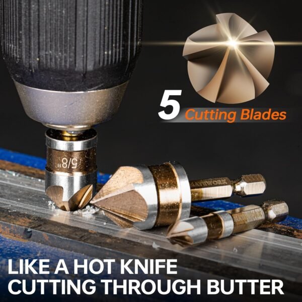 Countersink Drill Bit Set, M2 Cobalt HSS Countersink Drill Bits 6 Pieces 1/4 Inch Quick Change Hex Shank for Metal, Wood, Stainless Steel, Carbon Steel 7 71NofxFU4SL. SL1500