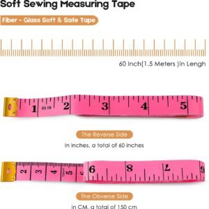 iBayam 2 Pack Tape Measure Measuring Tape for Body Fabric Sewing Tailor Cloth Knitting Vinyl Home Craft Measurements, 60-Inch Soft Fashion Pink & Retractable Black Double Scales Rulers for Body Weight - Image 3