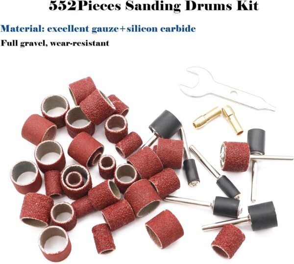 Tnisesm 552Pcs Aluminum Oxide Sanding Drum Set,Including 525 Pieces 80 120 150 240 320 400 600 Grit Drum Sander Sanding Sleeves and 24 Pieces Drum Mandrels for Dremel Rotary Tool,Sanding Drums 5 71PQf+HsC2L. AC SL1500