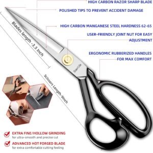 Fabric Scissors Tailor Sewing Shears - 9 Inch Heady Duty Scissors for Fabric Cutting Professional Ultra Sharp Cloth Tailor Scissors Multipurpose Utility Dressmaker Leather Titanium Scissors (9Inch) - Image 3