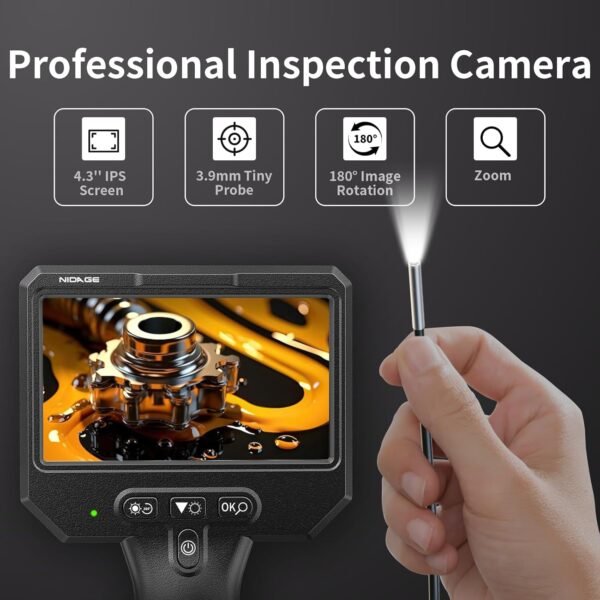 3.9mm Endoscope Camera with Light NIDAGE 1920P HD Industrial Borescope Inspection Camera with 4.3" IPS Screen, 5FT Semi-Rigid Cable, IP67 Waterproof Snake Cam for Car Engine Aircraft Mechanic Tools 6 71QYqE7feJL. SL1500