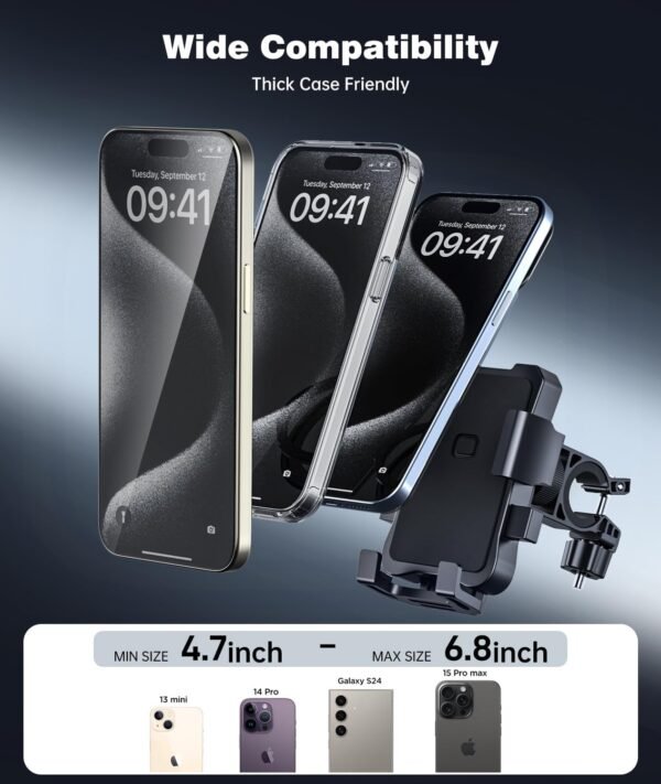 Bike Phone Holder Mount, Secure Handlebar Phone Mount Holder for Bike and Motorcycle, Suitable for iPhone and 4.5-6.8" Smartphones, Black 5 71QlJmsqOtL. AC SL1500