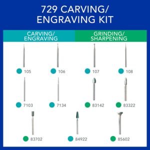 Dremel 729-01 11-Piece Carving & Engraving Rotary Tool Accessories Kit - Includes Engraving Bits & Grinding Stones- Ideal for Wood, Metal, and Glass - Image 4