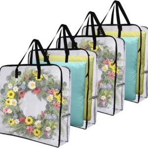 VENO 4 Pack Wreath Storage Bag, Summer, Christmas Decoration Garland Container, 30 Inch Clear Door Wreath Organizers, Moving Boxes, Packing Supplies for College (Square - 4 Pack) - Image 2