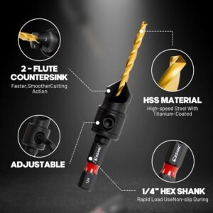 EZARC Countersink Drill Bit Set, 12 PCS Counter Sink Drill Bit Adjustable, #4, #6, #8, #10, #12, Magnetic Extension bit Holder for Woodworking with Storage Box - Image 3