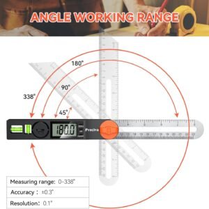Preciva T-Bevel Gauge & Protractor with Horizontal and Vertical Bubble,0-338° Digital Angle Finder Protractor 230mm/8inch Display for Carpentry Woodworking, Metalworking, Construction - Image 4